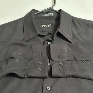 Kasper Microfiber Solid Black Button Down Dress Shirt Long Sleeve L 16H 34/35